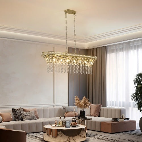 Modern Champagne Gold  Chandelier | Oval Crystal Design