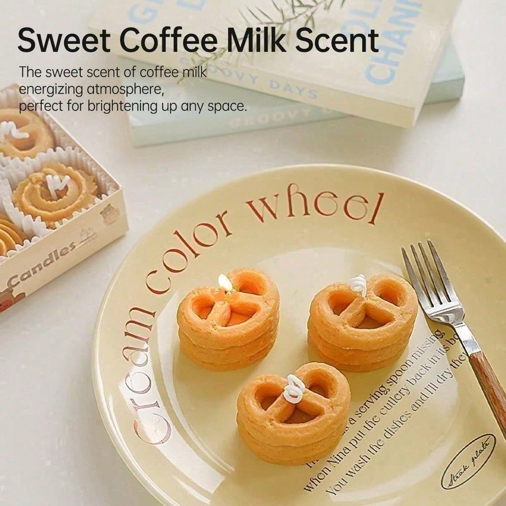 Cookie Shape Scented Candle Set 4PCS Coffee & Milk Aroma For Home Deco