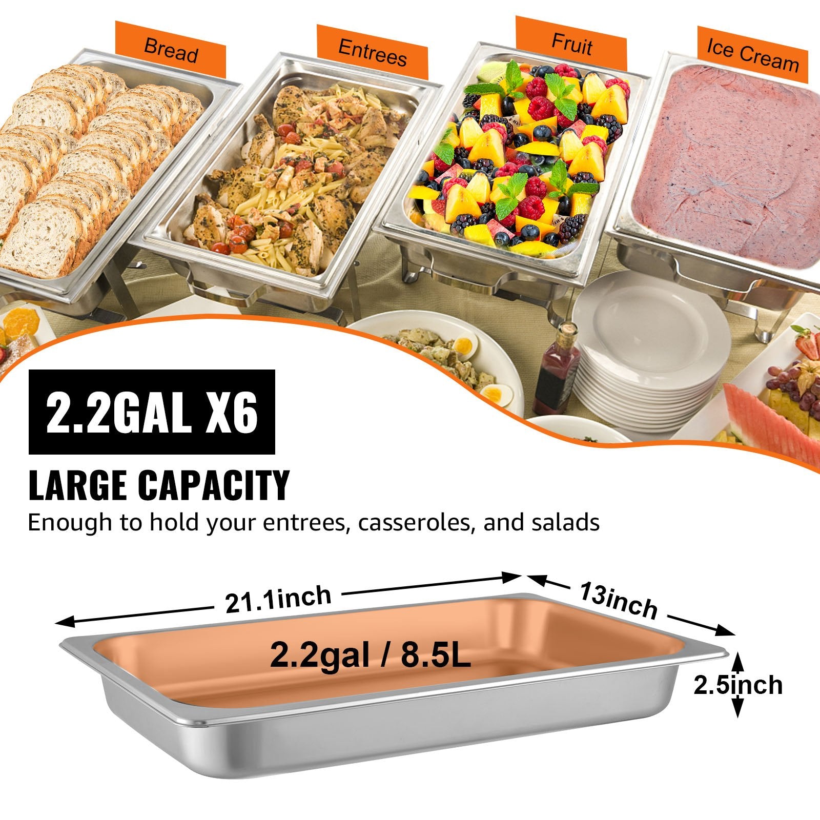 6 Pack Steam Table Pans 20.9 X 12.8 X 2.6 Inch Deep Steam Table Pan Fu