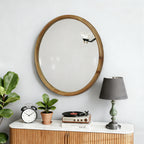 Round Wood Framed Wall Mirror