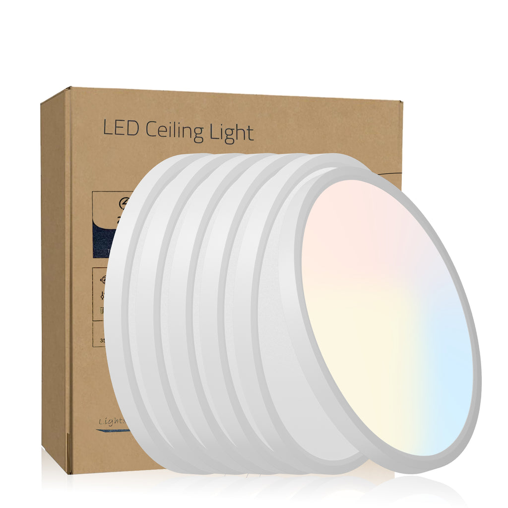 6PK 12 In. LED Flush Mount Ceiling Light Fixture - 2880 Lumens