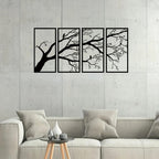 Luxury Metal Wall Art Decor Set Of 4 - Black Tree Of Life Sculpture