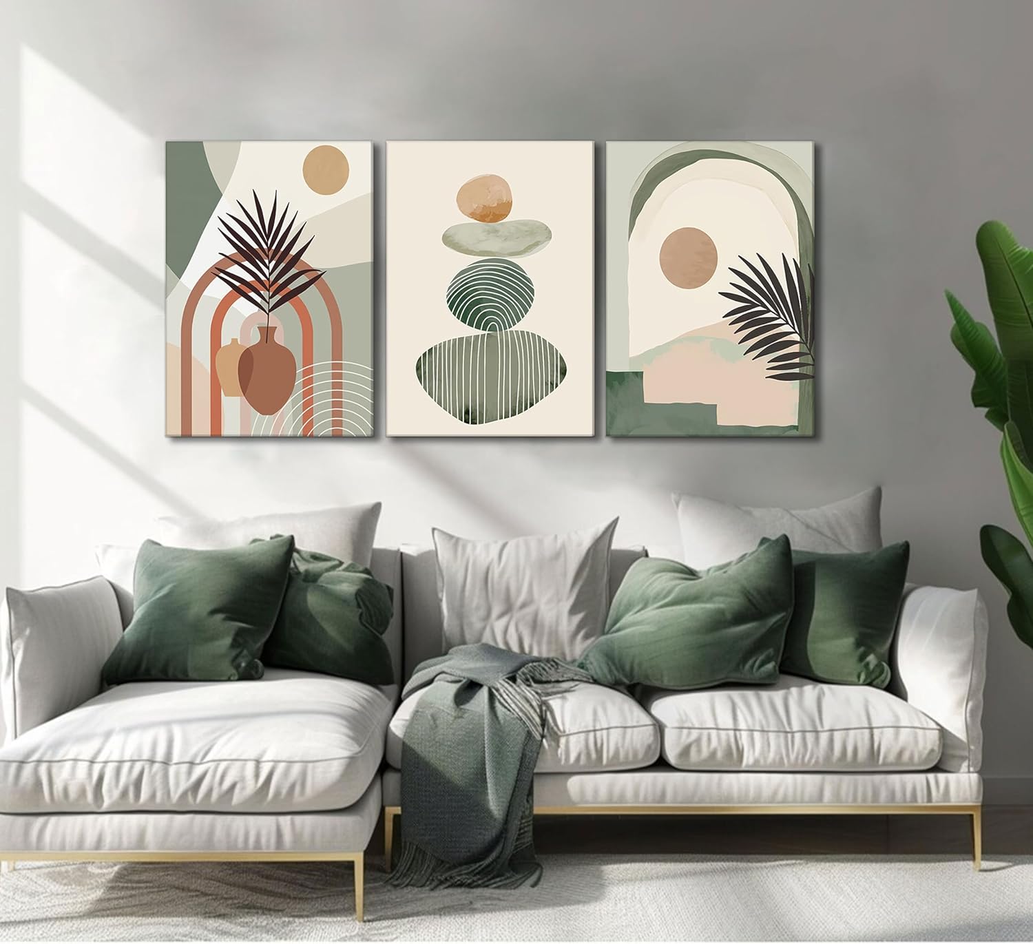 Boho Abstract Canvas Wall Art, Framed 12 x 16 Inch, Set of 3
