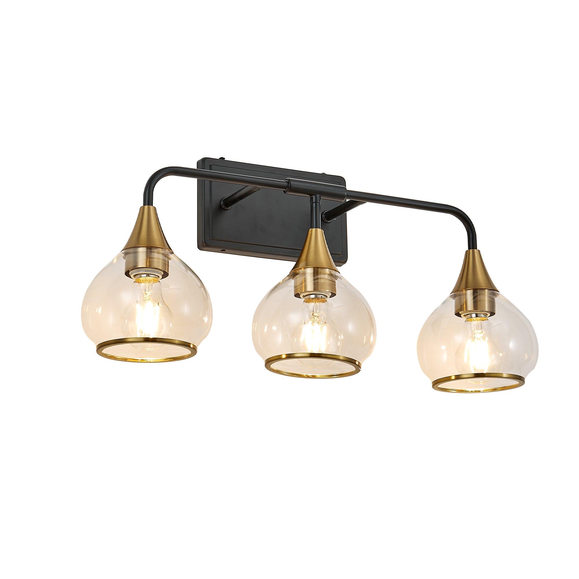 23in Modern 3-Light Vanity Wall Sconce - Black And Gold Bathroom Light