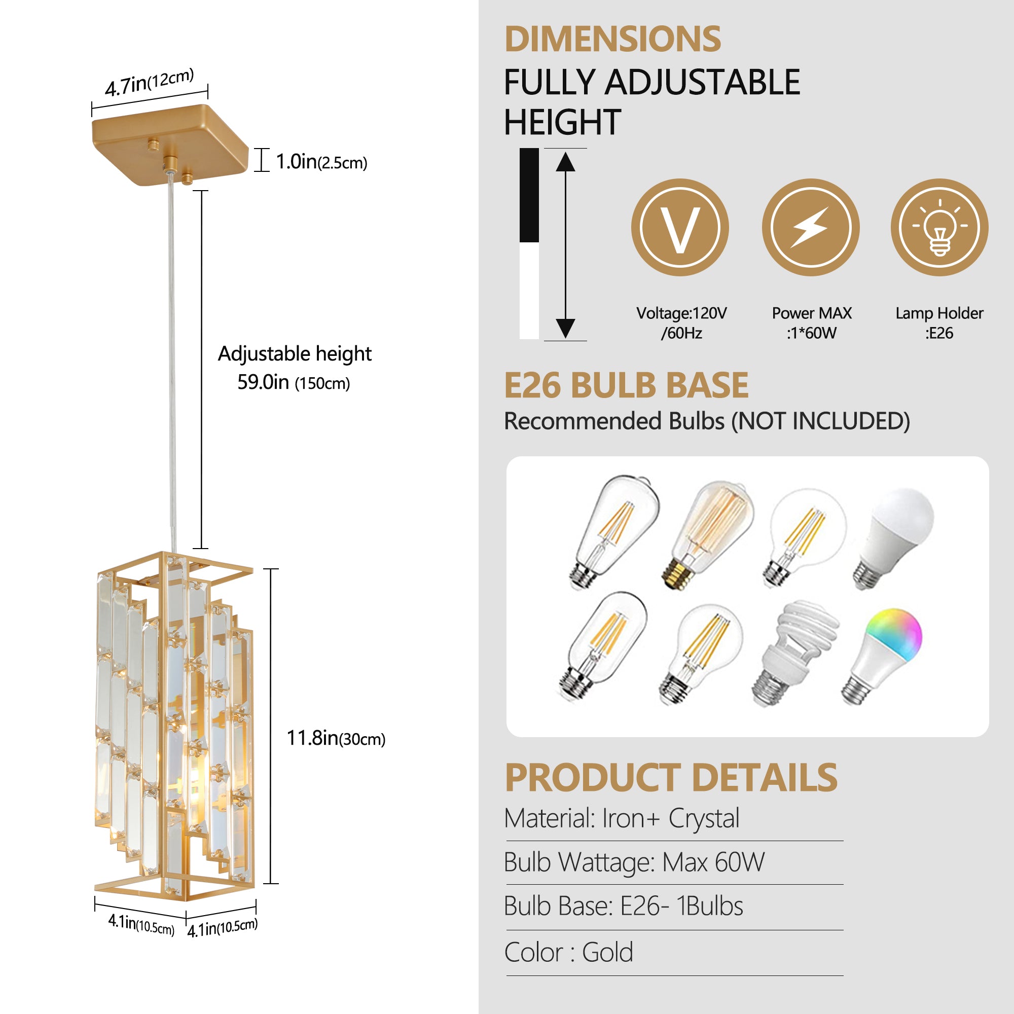 4inch Modern Crystal Pendant Light - 3 Pack