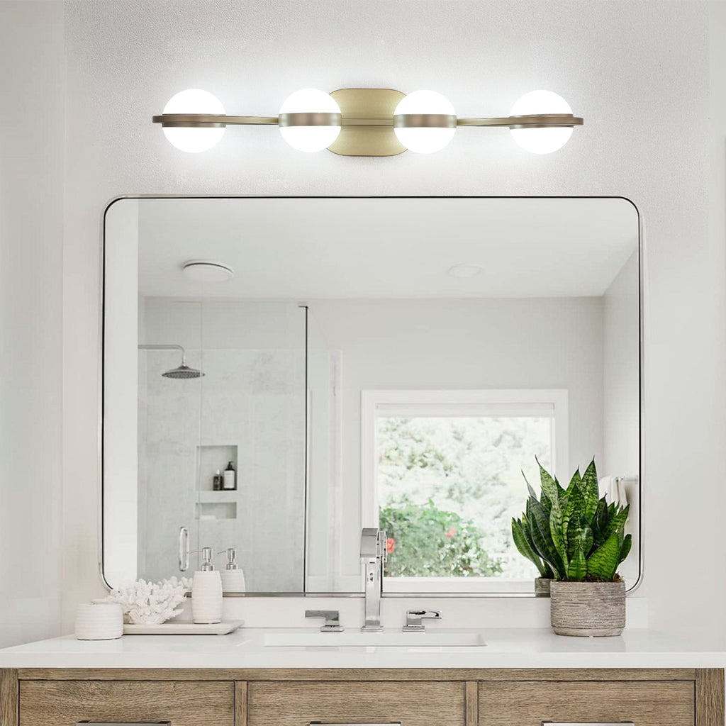 28in Golden Minimalist LED Bathroom Vanity Light With Crystal Sand Acr
