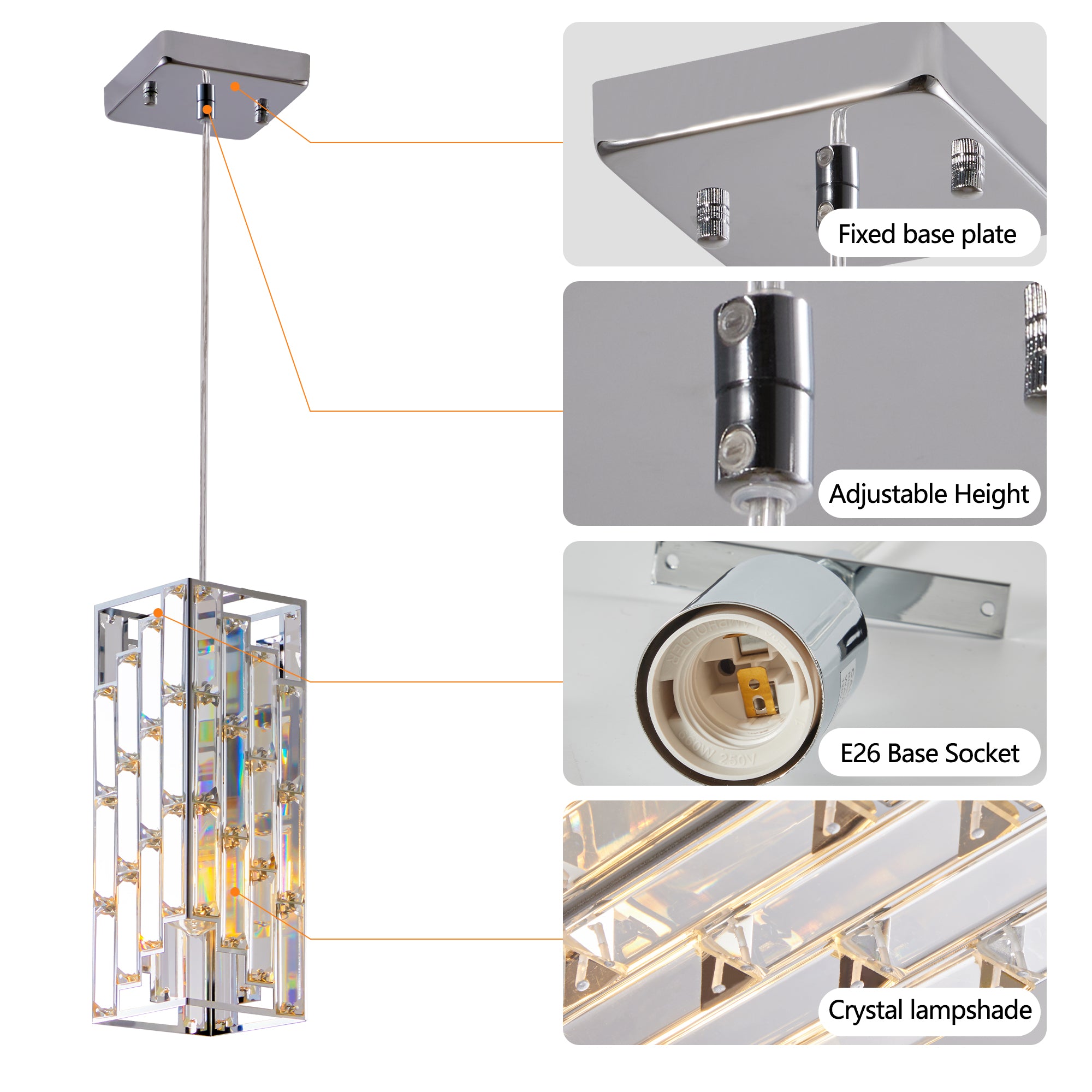 4inch Modern Crystal Pendant Light 3 Pack