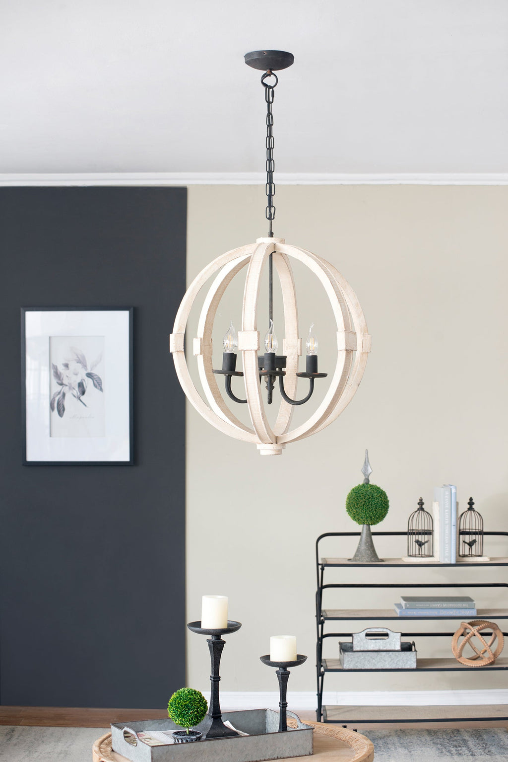 6-Light Wood Chandelier | Adjustable Chain Lighting