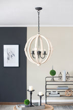 6-Light Wood Chandelier | Adjustable Chain Lighting