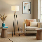 Sway Brassed Gold Floor Lamp With On Off Triple Legs White Fabric Shad