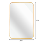24x32 Inch Gold Metal Framed Rectangular Bathrrom Mirror For Wall.