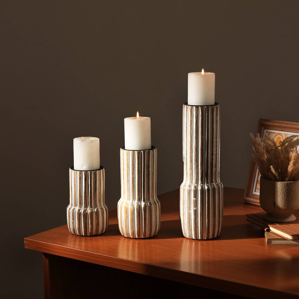 Decorative Wooden Centerpiece Candle Holder- 4x12 -Elegant Candle Stan