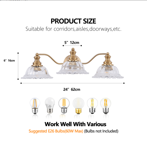 24 Inch 3-Light Vintage Bathroom Wall Sconce - Elegant Golden Metal An