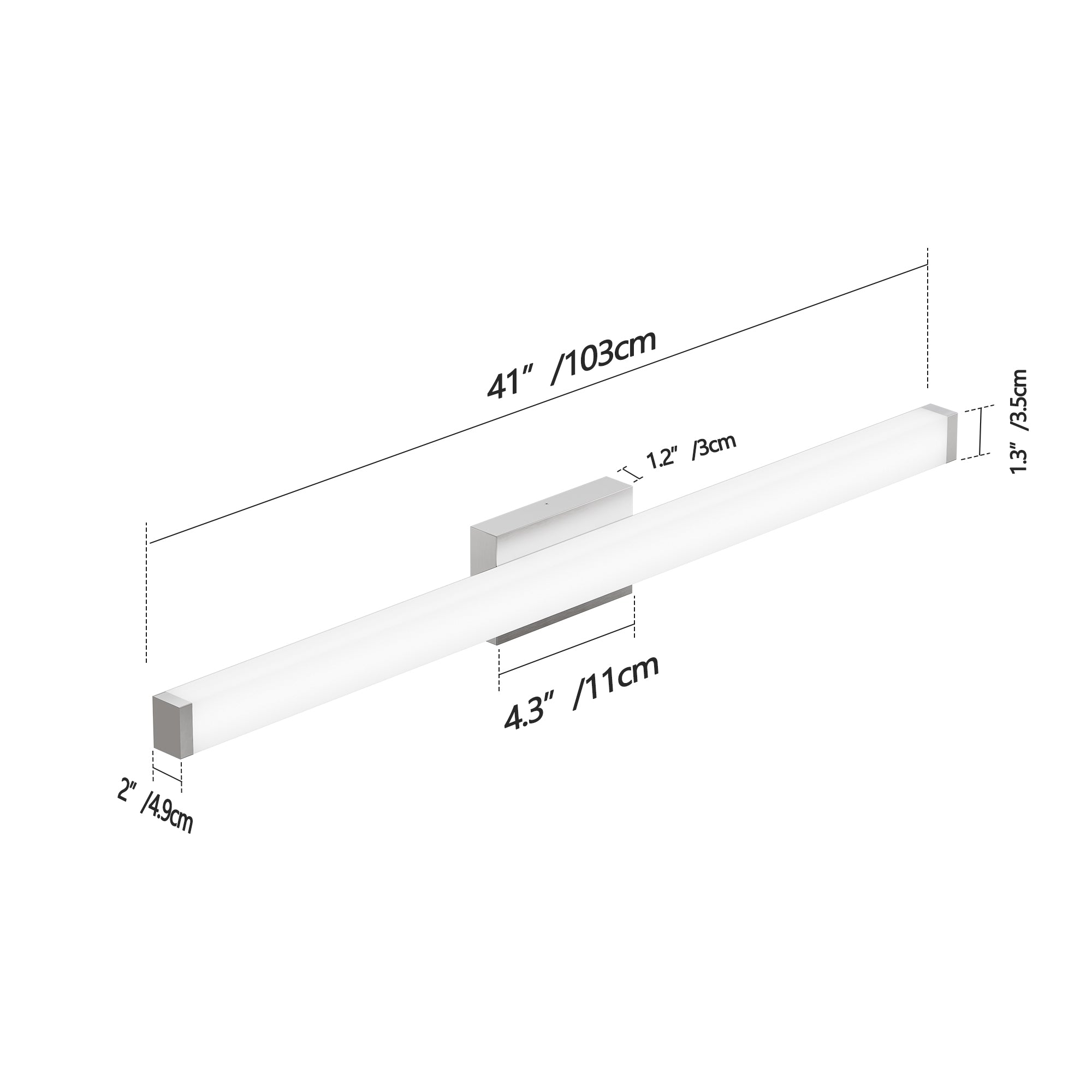 Bathroom Vanity Light Brushed Nickel Square LED 41 Inch 24W 6000K Cool