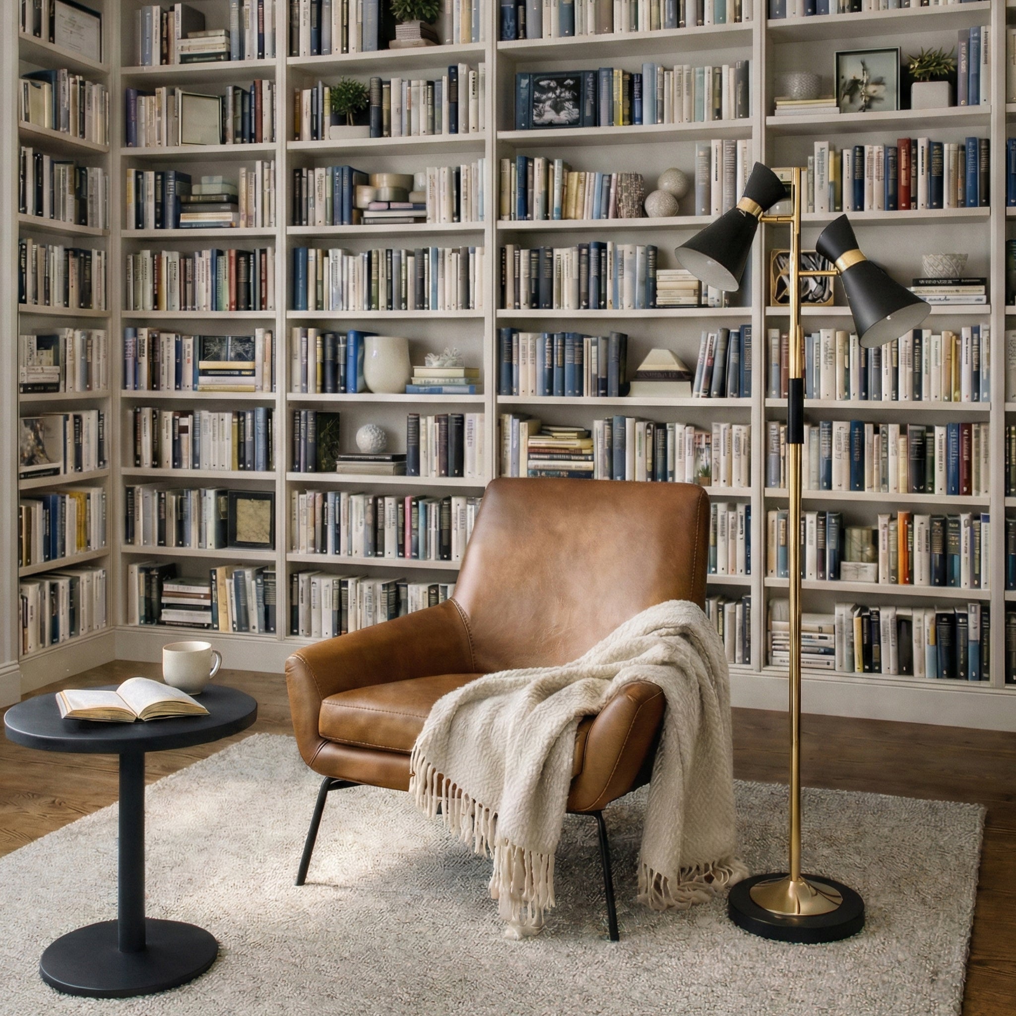 Axis Brassed Gold Floor Lamp With 4-Way Double Spots With Metal Base