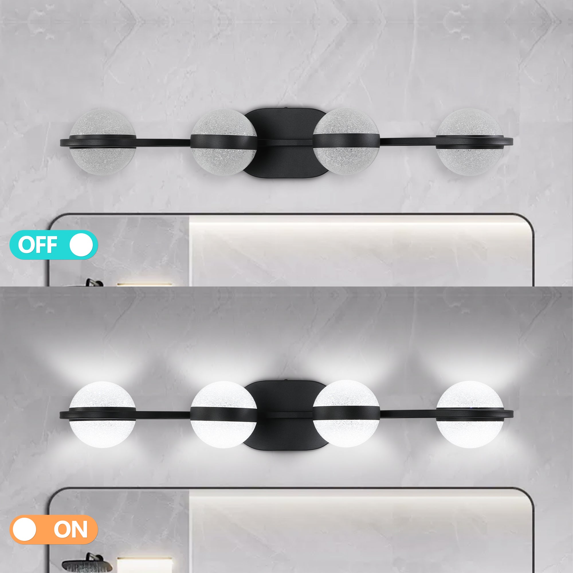 30in Black Minimalist LED Bathroom Vanity Light With Crystal Sand Acry