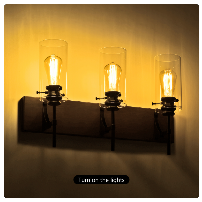 3-Light Matte Black Wood Color Bathroom Light Fixtures