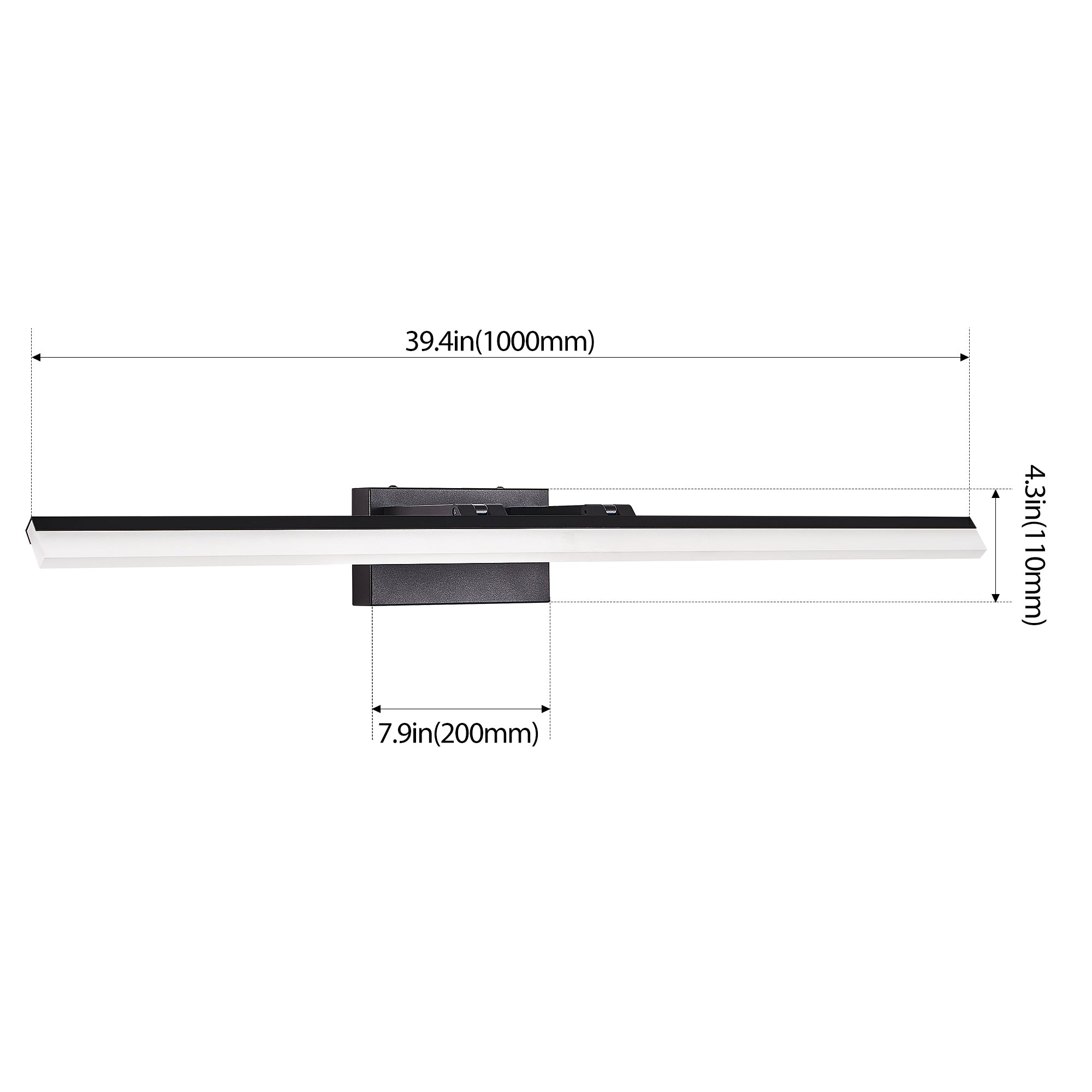 39 Inch Modern LED Bathroom Vanity Light -Sleek Black Metal Wall Light