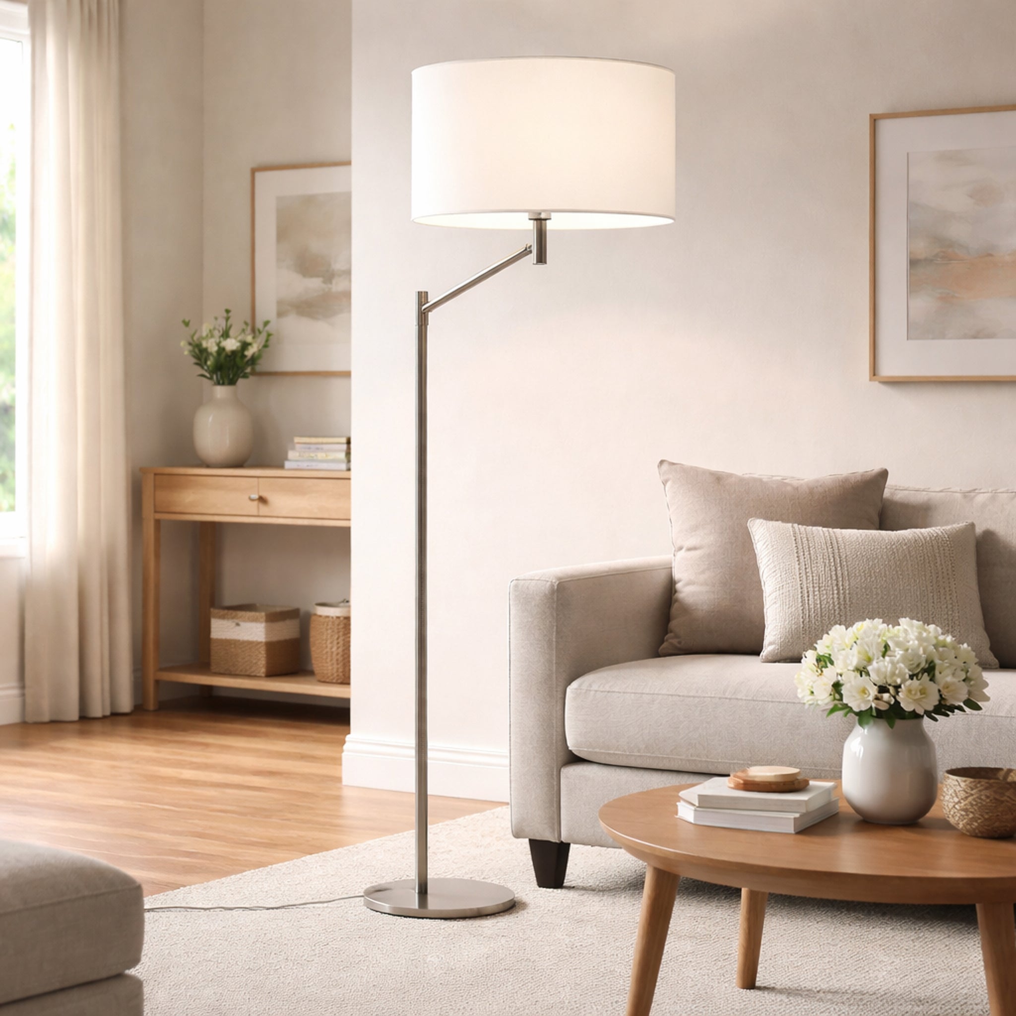 Horizon Brushed Nickel Table Lamp With On Off Switch Curved Metal Base