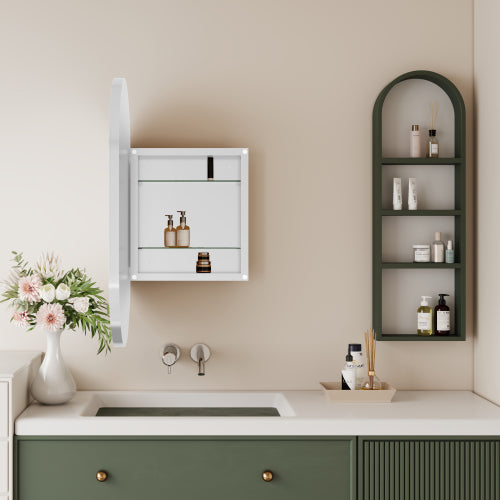 20x34 Inch Oval Recessed Metal Frame Bathroom Wall Cabinet With Mirror