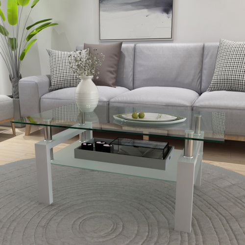 Modern White Glass Coffee Table | Rectangular Design