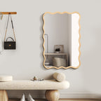 Solid Wood Wavy Rectangle Mirror-Natural-Wood 40X 28 Modern Mirror Wal