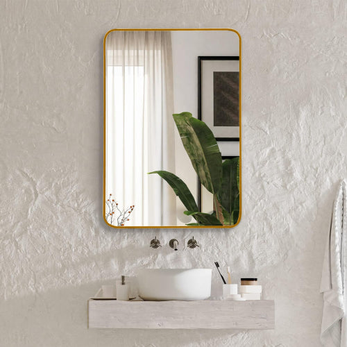22x30 Inch Silver Metal Framed Rectangular Bathrrom Mirror For Wall.