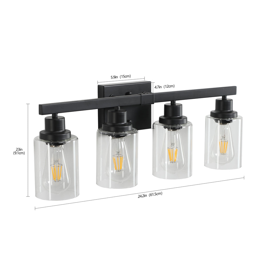 24 Modern Black 4-Light Bathroom Vanity Light Fixture