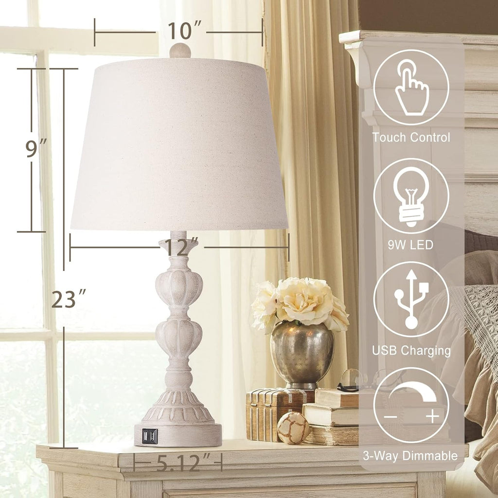 Touch Control Coastal Farmhouse Table Lamp Set Of 2