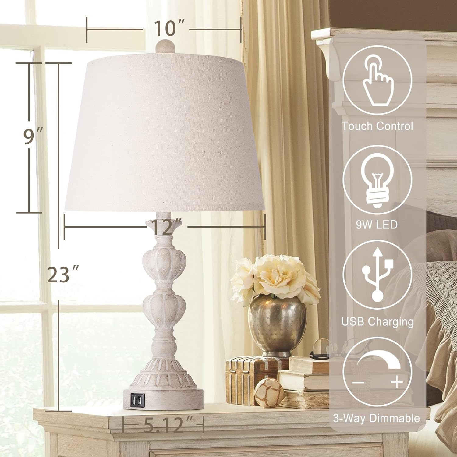 Touch Control Coastal Farmhouse Table Lamp Set Of 2