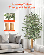 6FT Artificial Ficus Tree Tall Faux Plant With Black Pot For Indoor De