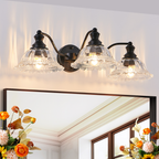 24 Inch 3-Light Vintage Bathroom Wall Sconce Elegant Black Metal And G