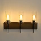 3-Light Matte Black Wood Color Bathroom Light Fixtures