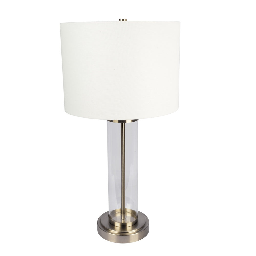 Luna Brushed Nickel Table Lamp With On Off Switch Clear Glass Body Met