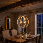 6-Light Wood Chandelier | Adjustable Chain Lighting