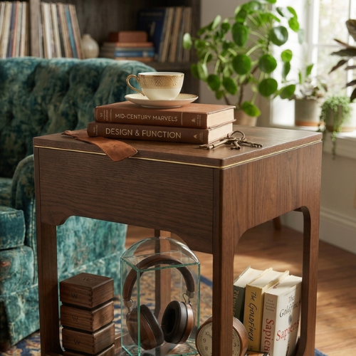 Small Wooden Side Table | Multi-Shelf Design
