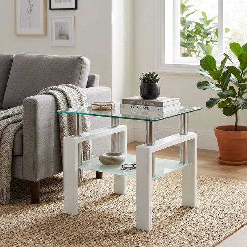 White Glass Coffee Table |  2-Layer Design