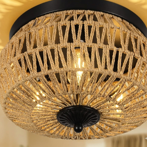 Woven Rattan 3-Lamp Chandelier | Handmade Cage Design
