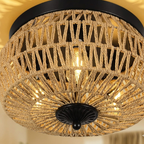 Woven Rattan 3-Lamp Chandelier | Handmade Cage Design