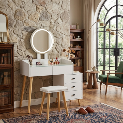 LED Glass Dressing Table Set | Extendable Side Design