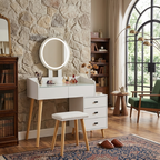 LED Glass Dressing Table Set | Extendable Side Design