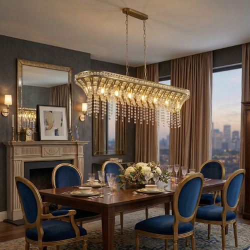 Modern Champagne Gold  Chandelier | Oval Crystal Design