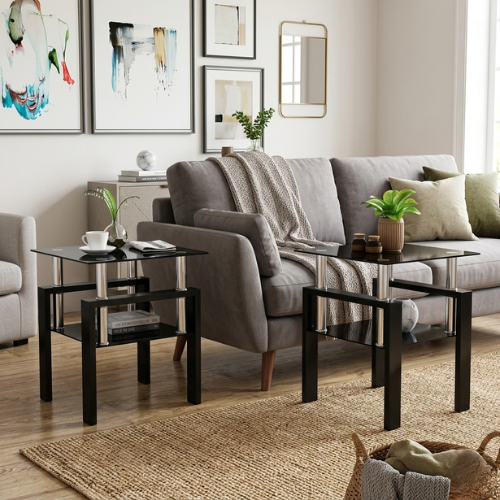 Square Tempered Glass Coffee Table Set | Lift-Top Design
