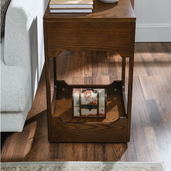 Small Wooden Side Table | Multi-Shelf Design