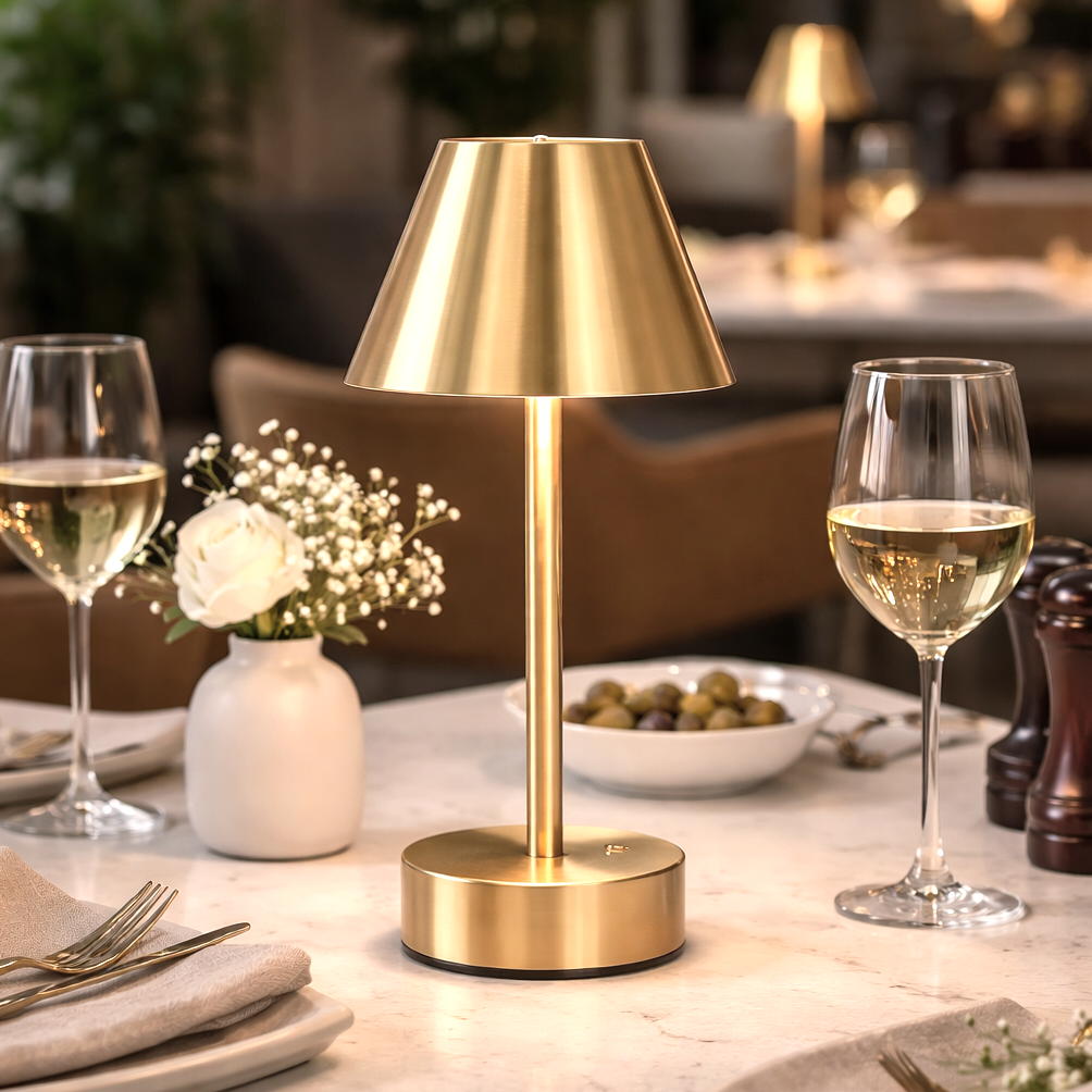 Elegance Rechargeable LED Table Lamp Plated Brass LED Touch Switch