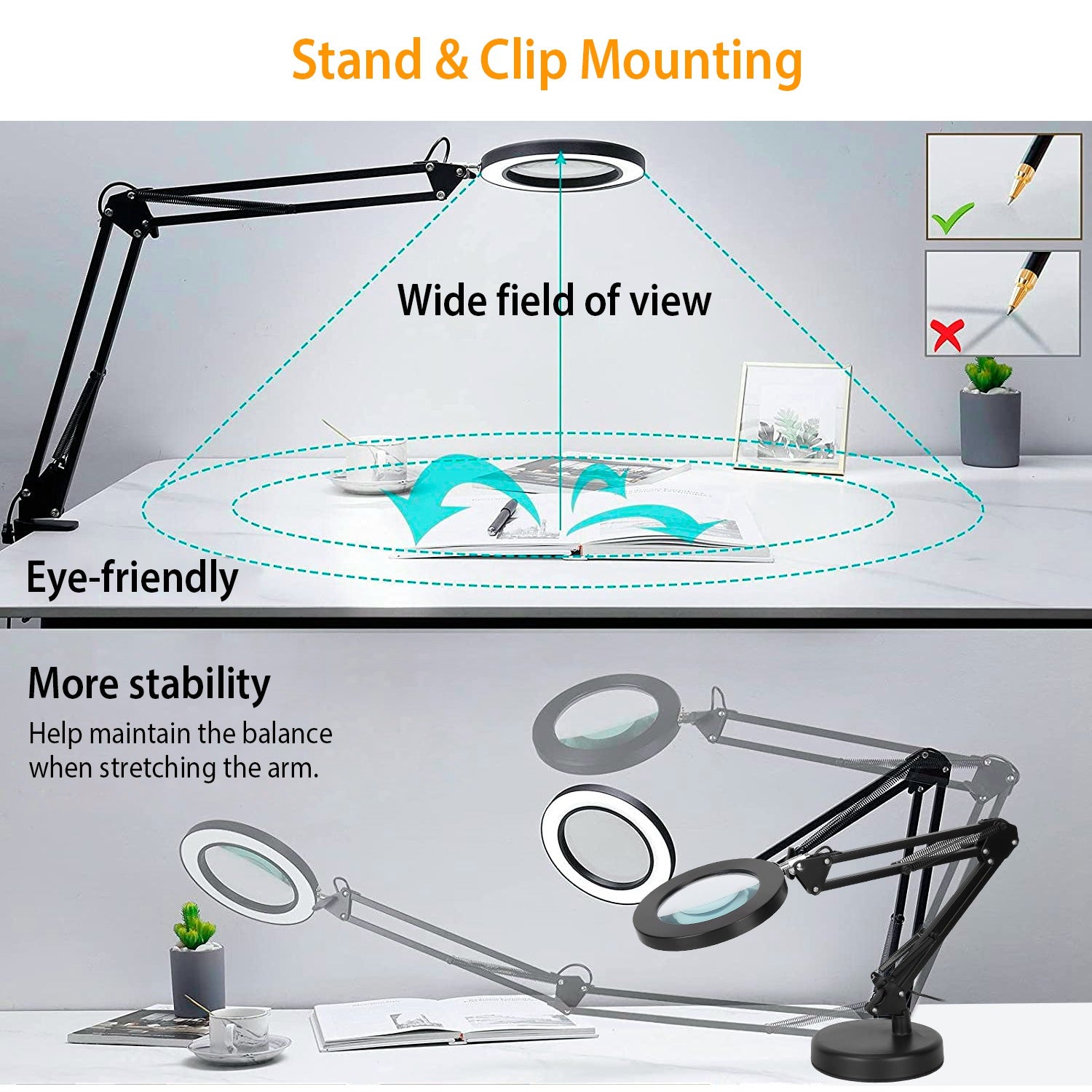 1Pack 2 In 1 LED Magnifier Desk Lamp 8x Magnifying Glass With Light Sw