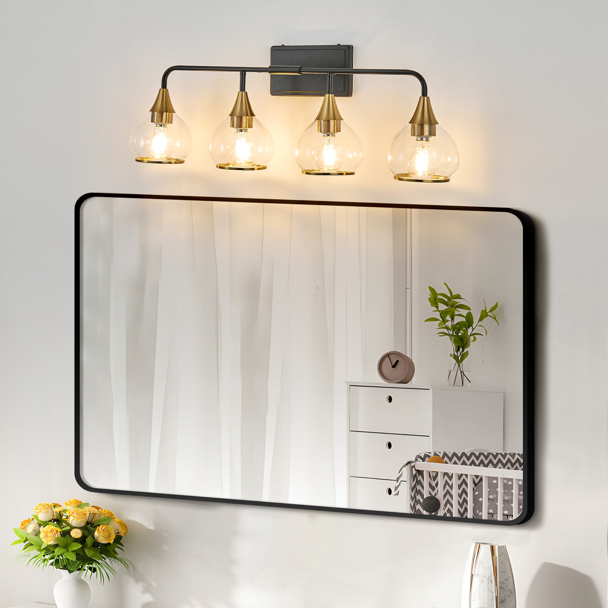 31 Modern 4-Light Vanity Wall Sconce - Black And Gold Bathroom Light F