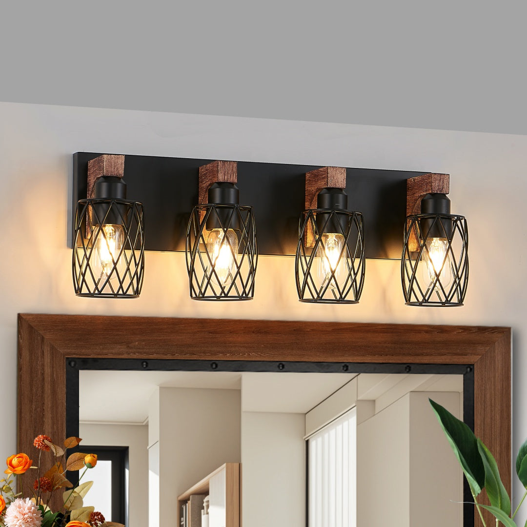 24 Industrial Vintage 4-Light Wall Sconce - Black Cage Wall Lighting F