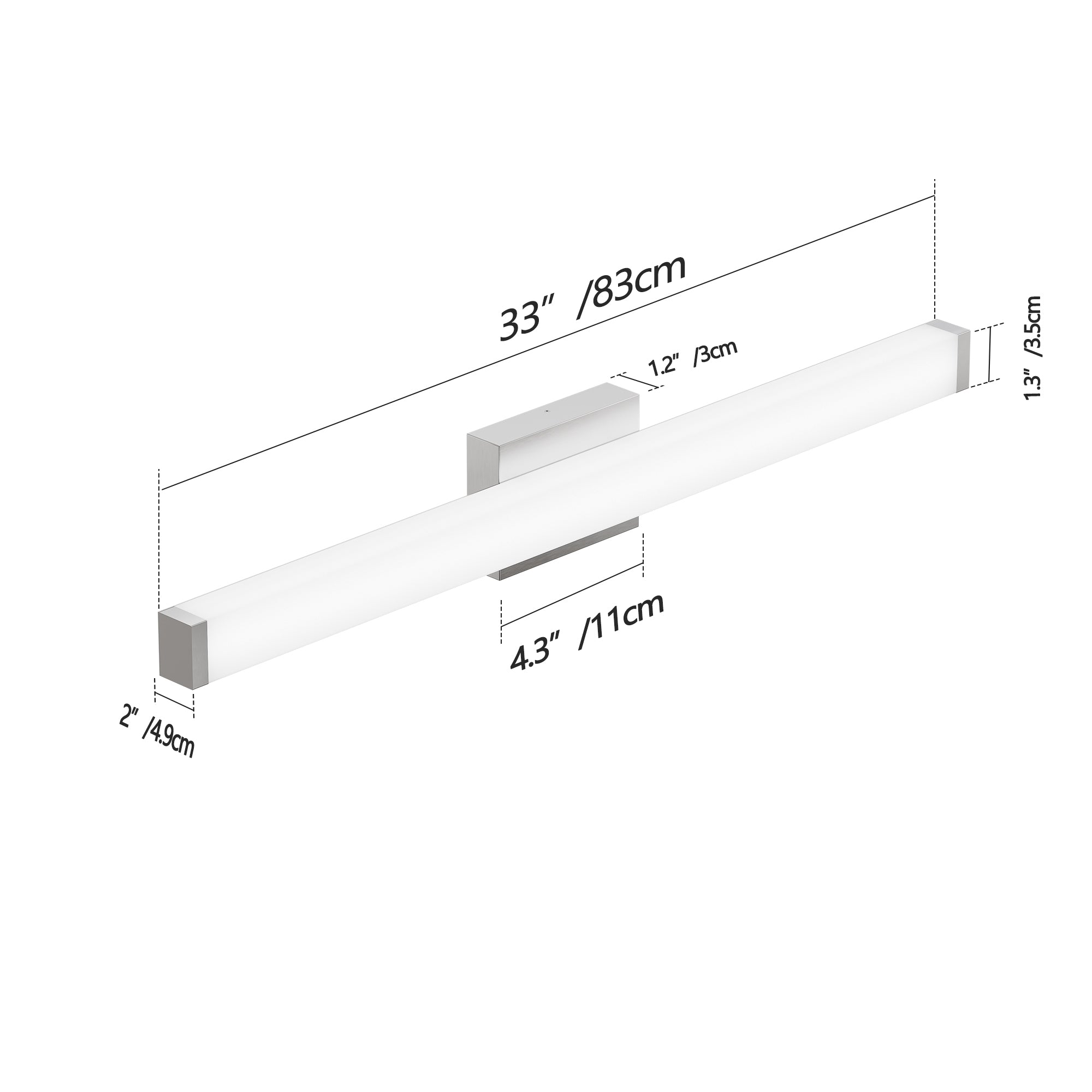 Bathroom Vanity Light Brushed Nickel Square LED 33inch 18W 6000K Cool
