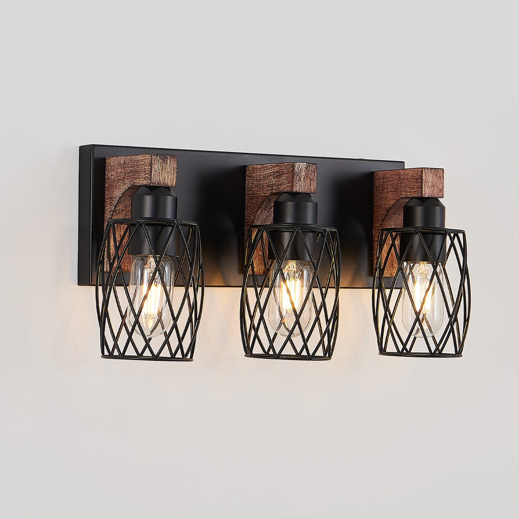 18 Industrial Vintage 3-Light Wall Sconce - Black Cage Wall Lighting F